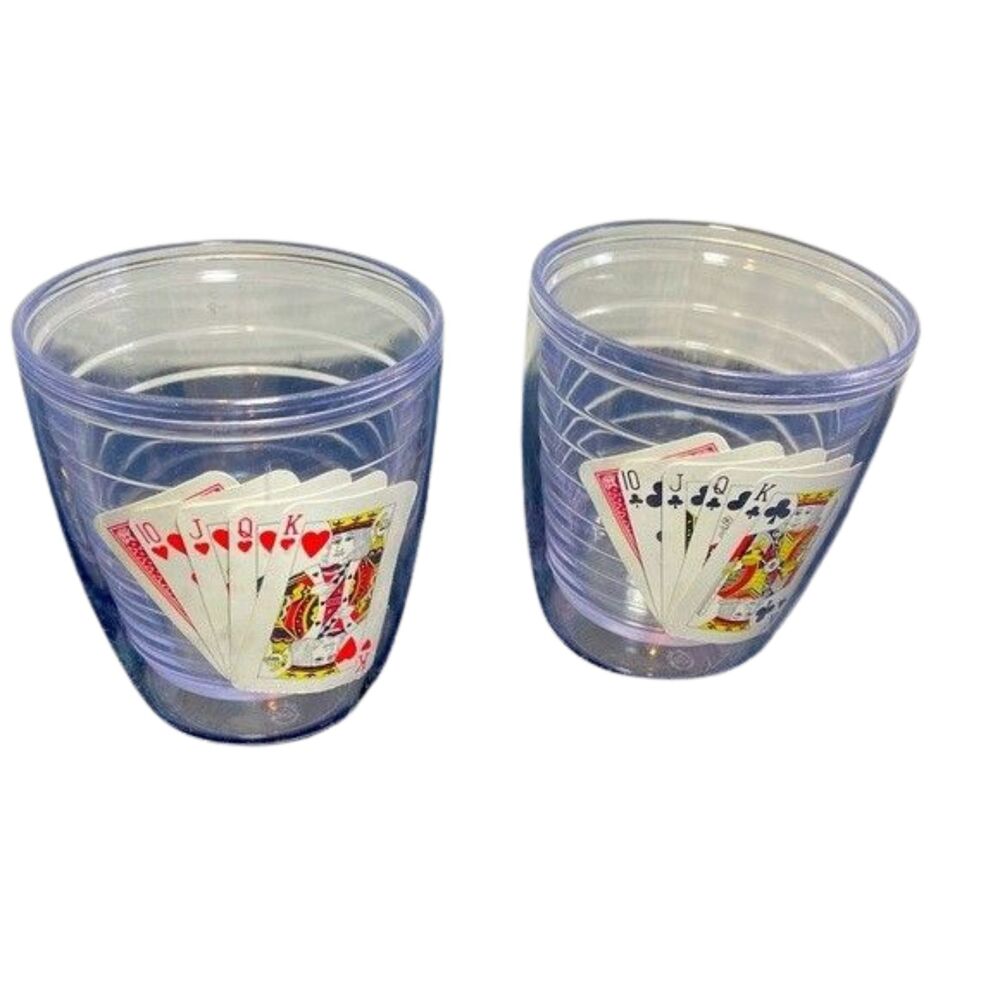 MCM Set 4 Insulated Bar Tumblers Royal Flush Poker Card Glasses 12oz